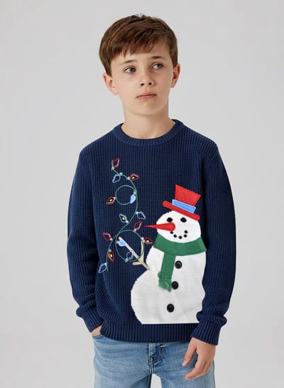 Starry Indigo - Foute Kersttrui voor kinderen | Christmas sweater | Kerstcadeau | jongens en meisjes | unisex | sneeuwpop | Blauw