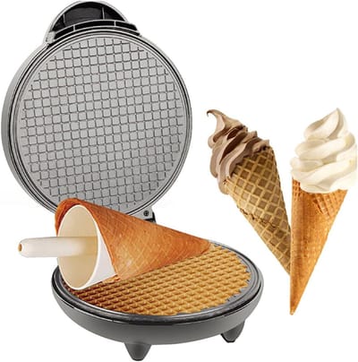 Elektrische Wafelmaker - IJshoorntjes Bakker - Desserts Maken - Dubbelzijdige Verwarming - 25.5x20.5x11cm - Zwart