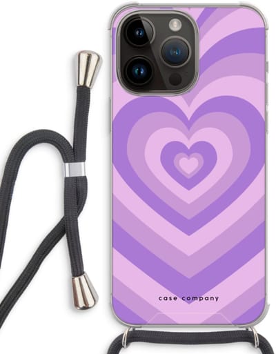 Case Company® - Hoesje met koord geschikt voor iPhone 14 Pro Max hoesje met Koord - Hart Paars - Telefoonhoesje met Zwart Koord - Bescherming aan alle Kanten en Over de Schermrand