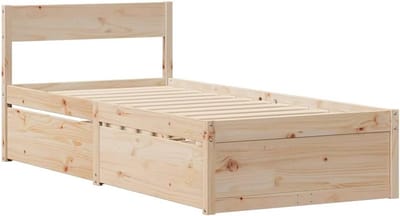 Eenpersoonsbed met Laden Massief Grenenhout 90x200 cm - Inclusief Bedbodem en Opbergruimte