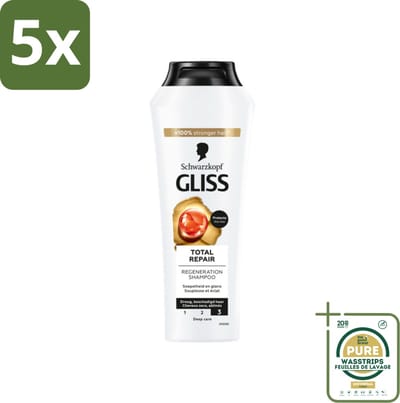 5 x Gliss - Shampoo - Total Repair - Voor Intensief Haarherstel - 250 ml - Grootverpakking - Haarherstel Shampoo - Beschadigd Haar - Keratine Shampoo - Haarbreuk Verminderen - Glanzend Haar
