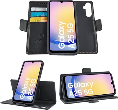 Geschikt voor Samsung Galaxy A25 - Book Case Hoesje - Uitneembaar Hoesje - Magnetische Sluiting - Portemonnee Rustic Zwart