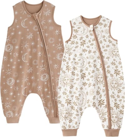 Babyslaapzak met voeten - Trappelzak baby - Veilig slapen - Ademend katoen - 70 cm - Beige zon