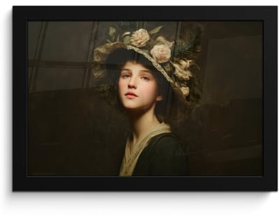 Poster in lijst - Fotolijst 30x20 cm - Posters - Bloemenhoed - Portret - Vrouw - Posterlijst zwart - Decoratie - Wanddecoratie woonkamer - Muurdecoratie slaapkamer