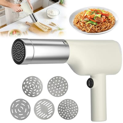 Draadloze Elektrische Pastamaker, Handheld en Draagbaar, 40W Voor Spaghetti en IJs, Inclusief 5 Drukmallen, Ideaal voor Gezinnen, Reizen en Picknicks