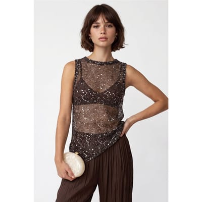 Pailletten Mouwloze Ronde Hals Blouse
