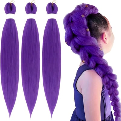 3 Stukken Paarse Haar voor Vlechten, 30 Inch, Vooraf Gestrekt Vlecht Haar, Synthetisch Haar voor Vlechten, Makkelijk te Vlechten, Ideaal voor Feestjes en Carnavals