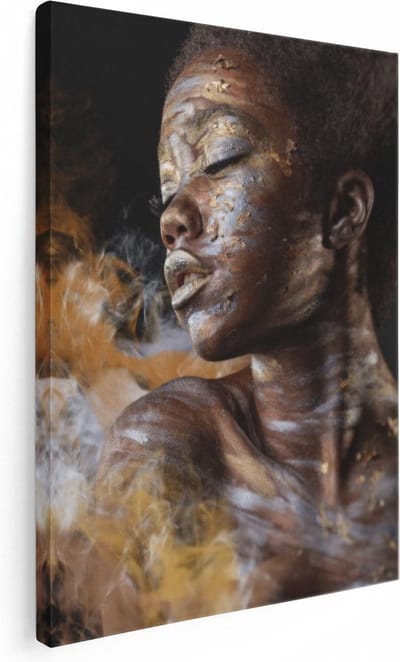 Artaza Canvas Schilderij Afrikaanse Vrouw - 30x40 cm - Klein - Muurdecoratie Portret Goud - Wanddecoratie Woonkamer - Kamer Accessoires