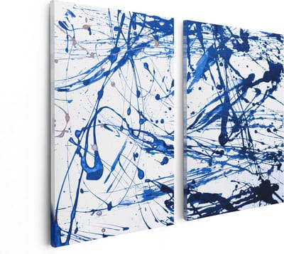 Artaza Canvas Schilderij Tweeluik Abstracte Kunst Blauwe Verf - 80x60 - Foto Op Canvas - Canvas Print