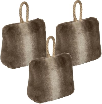 Atmosphera Deurstopper - Multipak van 3x stuks - nep bont - bruin - 17 cm - houdt deur tegen - gewicht