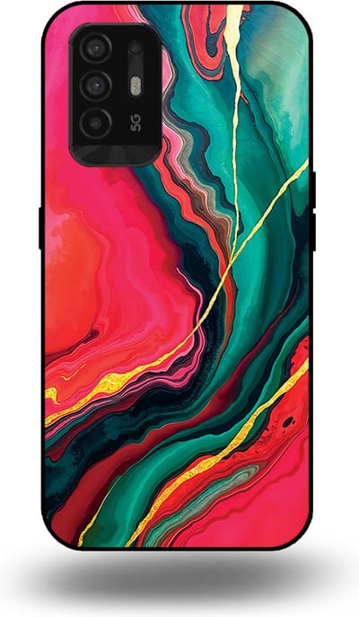 Smartphonica Telefoonhoesje Geschikt voor OPPO A94 5G met Rood Groen Marmer Opdruk - TPU Backcover Case Red Green Marble Design geschikt voor Oppo A94 5G