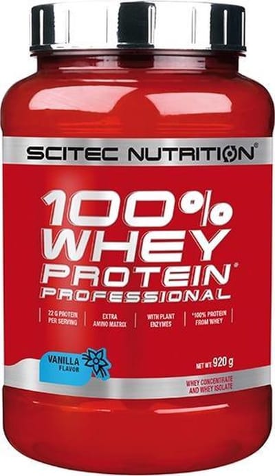Scitec Nutrition - 100% Whey Protein Professional - With Extra Key Aminos and Digestive Enzymes - 920 g - Vanilla - Vanille