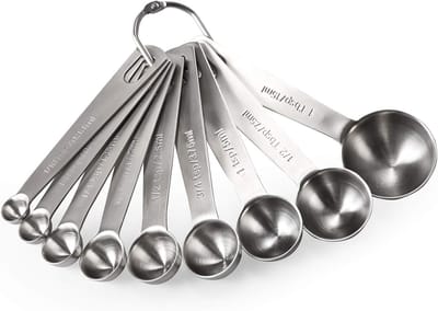SnelShoppen - Set van 9 roestvrijstalen maatlepels (18/8) voor droge en vloeibare ingrediënten, maatvoering in TSP en eetlepel, ideaal voor keuken, ba