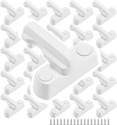 Set van 25 witte raamsloten met schroeven - anti-inbraak Flush Lock Jammer Blocker voor UPVC deuren en ramen - veiligheidsaccessoires voor thuis - inclusief zinklegering.