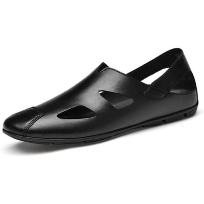 Sandales Homme en Cuir Véritable Été Chaussures Homme Sandales de Plage Homme Mode Confortable Outdoor Décontracté Baskets Classique Grande Taille 47 39 noir