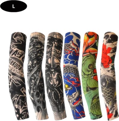 Nivard Tattoo Sleeve - Voor Volwassenen - Mouw - Tatoeage - Arm Warmer - Zonbescherming - UV Beschermend - 6 Stuks - Maat L