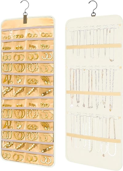 BOTC Sieraden Organizer - Opbergsysteem Tweezijdig - Sieraden Opbergers - Juwelendoos - Beige