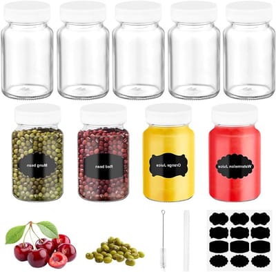 9 Pack 60ml Glazen Sapflessen met Doppen en Labels, Draagbare Mini Flessen voor Sap, Gember Shots en Kruiden, Herbruikbare Levensmiddelenveilige Flessen