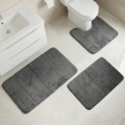 Dailygoods- Badkamertapijt Set - Badkamermat - Antislip - Badmat - Badmatten - Lichtgewicht - Donkergrijs