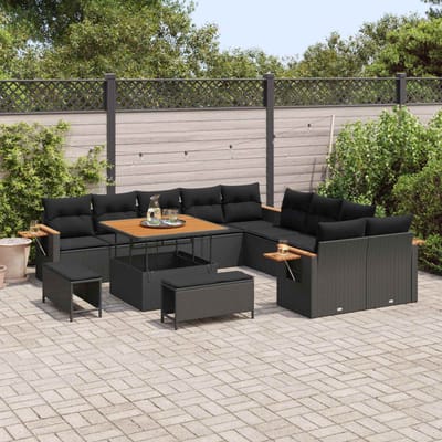 vidaXL - Tuinbank - Set - 17 - st - 12-Aantal - zitplaatsen - Zwart - poly - rattan