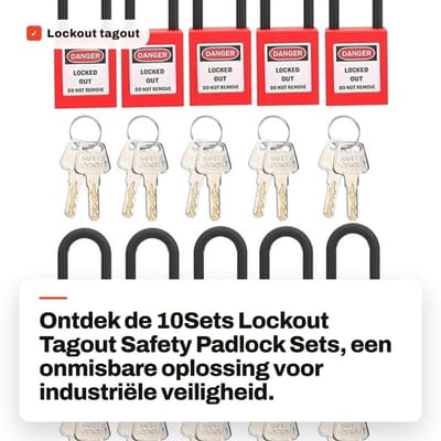 Dailygoods - Lockout tagout veiligheidsloten set - veiligheidsoplossingen - robuuste veiligheidssloten - rood - met sleutels - 10 sets - voor veilig w...