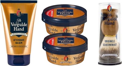 Vergulde Hand Pakket - After Shave Balsem & 2 x Scheerzeep & Originele Scheerkwast