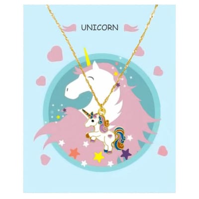 Fako Bijoux® - Ketting Op Kaart - Eenhoorn Regenboog - 23x33mm - Goudkleurig