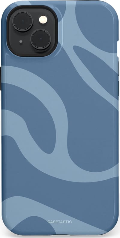 Casetastic hoesje geschikt voor Apple iPhone 15 Plus - MagSafe - Dubbellaagse bescherming - Blauwe Water Golven - Fashion Case - Grijs Lichtblauw