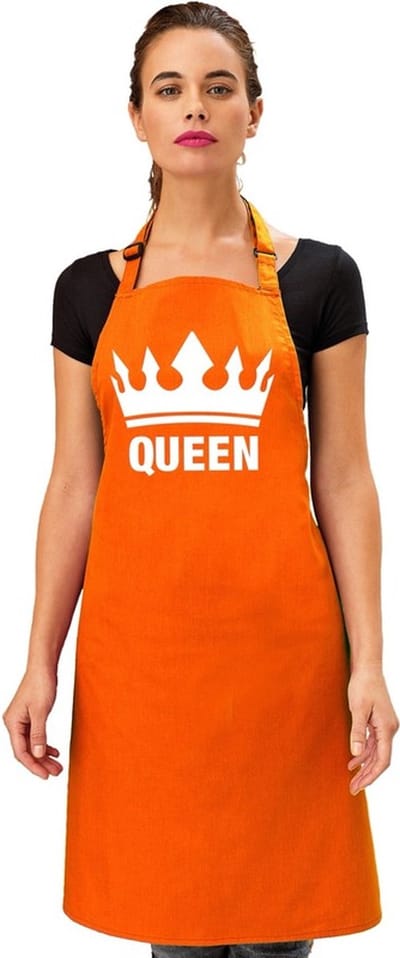Oranje Queen keukenschort - bbq schort - met kroontje - voor dames