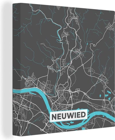Canvas Schilderij Stadskaart – Plattegrond – Duitsland – Blauw – Neuwied – Kaart - 20x20 cm - Wanddecoratie