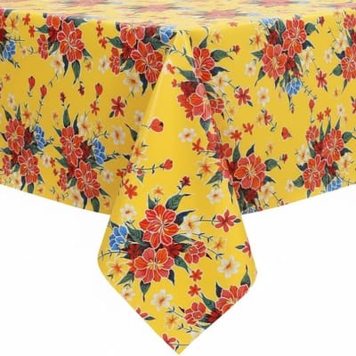 Protecttable - Rond Mexicaans tafelzeil Fortín Geel ⌀118cm - Tafelkleed Afwasbaar - Kunststof