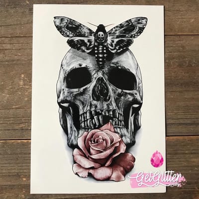 GetGlitterBaby® - Tijdelijke Tattoos / Tijdelijke Henna Festival Plak Tattoes / Nep Tatoeage voor Volwassenen / Fake Temporary Tattoo Sticker - Skull / Doodshoofd / Roos