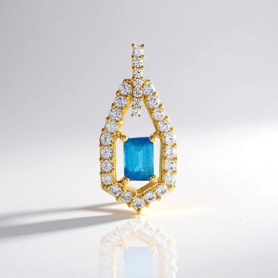 Cavill - Handgemaakte Zilveren Hanger - 925 Sterling - Neon Blauwe Achthoekige Apatiet 0,57 ct - Fonkelende Zirkonen 0,665 ct - Braziliaanse Edelsteen