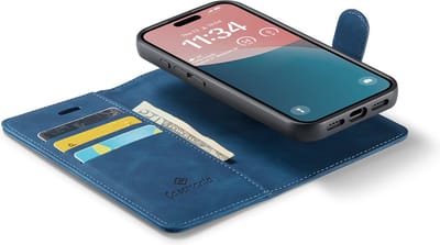 CaseMania Bookcase hoesje geschikt voor iPhone 16 - Effen Donkerblauw - Kunstleer - 2-in-1 Magnetisch Uitneembaar Design