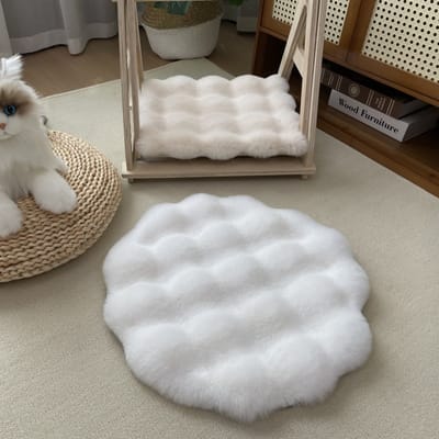 Pluche Huisdiermat – 40 Cm Huisdiermat, Zelfverwarmend, Kattenbed | Zelfverwarmend Kattenbed En Deken Van Imitatiebont, Antislip, Wasbaar, Rond, Warme Hondendeken Voor De Winter, Kittens En Meer - Wit