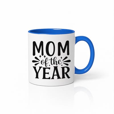 Mom of the Year Mok - Beste Moeder Ooit - Keramische Koffiebeker - Moederdag Cadeau - Blauw/Wit