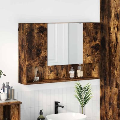 vidaXL - Spiegelkast - met - opslag - Rook - Eiken - 80 - x - 17 - x - 55 - cm - Bewerkt - hout
