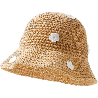 Dames Strand Strohoed Hol Uit Bloemen Decor Zonnebescherming Anti-UV Goed Ademend Opvouwbaar Foto Prop Vakantie Pet Dames Vissershoed kaki