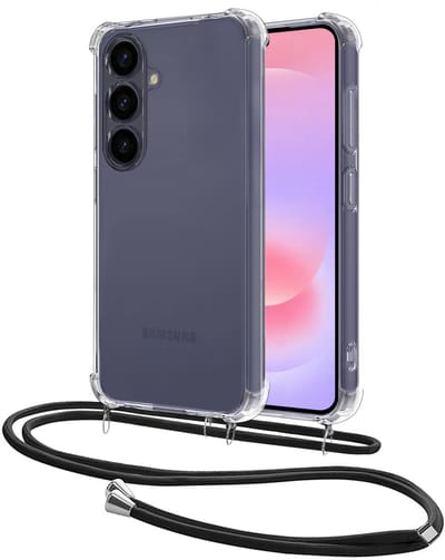 Hoesje - Geschikt voor Samsung Galaxy A37 - Met Koord - Shock Proof - Siliconen Case - Back Cover - Telefoonkoord - Telefoon Hoes Shockproof - Telefoonketting - Transparant