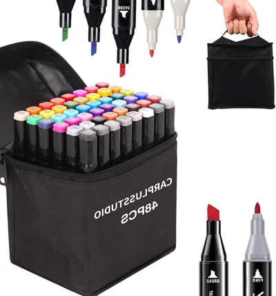 JGS Premium - Alcohol Marker Set - 48 kleuren alcohol marker Twin Tip markeerstiften voor manga design - tekenen en schilderen - ergonomische alcoholstiften met fijne en beitelpunt