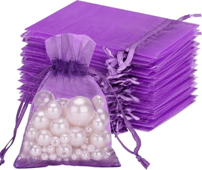 Set van 50 Organza Zakjes 7 x 9 cm voor Sieraden, Trouwen en Cadeaus in Lavendelkleur