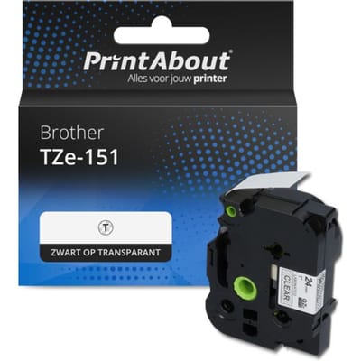 PrintAbout huismerk Tape TZe-151 Zwart op transparant (24 mm) Geschikt voor Brother
