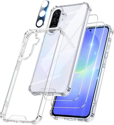 Militaire KKG schokbestendige hoesje met 2 Gehard Glazen Schermbeschermers en 1 cameralensbeschermer - Anti-schok hoesje Geschikt voor: Samsung Galaxy A36 - transparant