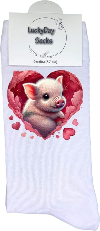 Varkentje - Opkikkertje - Hartje - Valetijn - Liefde - Grappige sokken - Valentijn cadeau - Verjaardag - Geluk - Grappige sokken - Leuke sokken - Vrolijke sokken - Kleur - Kerst sokken - Vaderdag - Moederdag - Socks maken Happy - 37-44