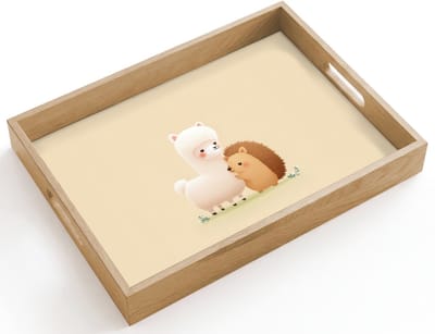Dienblad hout 40x30 cm - Schootdienblad - Alpaca - Egel - Bruin - Knuffelen - Borrelplank rechthoek - Plateau dienbladen