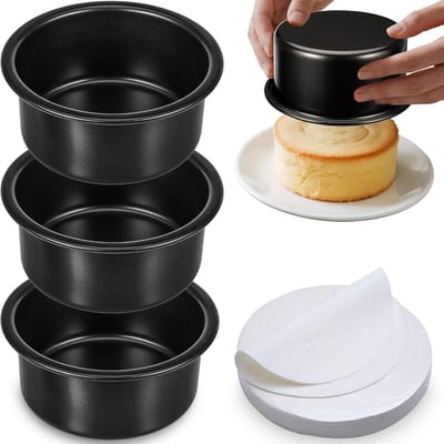 Set van 3 Mini Bakvormen 10cm Non-Stick met Bakpapier voor Taart en Cheesecake