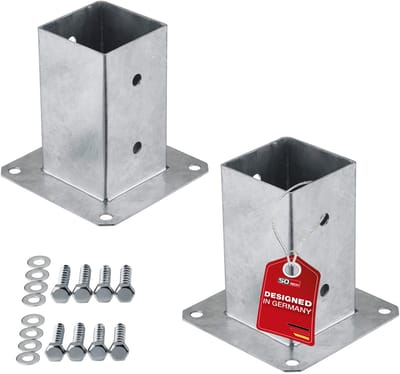 SOTECH SET van 2 opschroefbare ankers vierkant 80 x 80 mm, 152 mm hoog, vuurverzinkt staal, paalsteun voor vierkant hout - ideaal voor buitengebruik