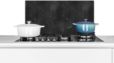 Spatscherm Keuken - Kookplaat Achterwand - Spatwand Fornuis - 70x35 cm - Verf - Zwart - Patronen - Aluminium - Wanddecoratie - Muurbeschermer - Hittebestendig