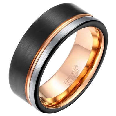 Wolfraam heren ring Single Groove Black Rose Silvercolor 8mm-21mm