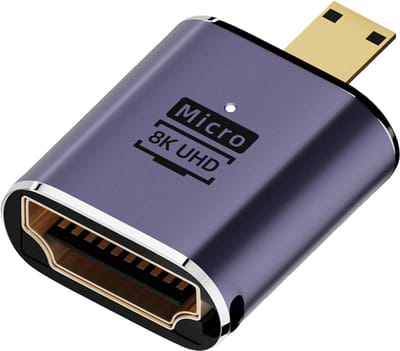 Micro HDMI Male naar HDMI 2.1 Female - 8K 60Hz - compacte adapter kabel connector - voor o.a. monitor en laptop - grijs